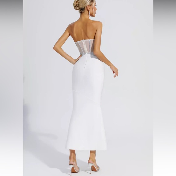 Elegant White Diamond Bodycon Maxi Dress NWT - Picture 3 of 8